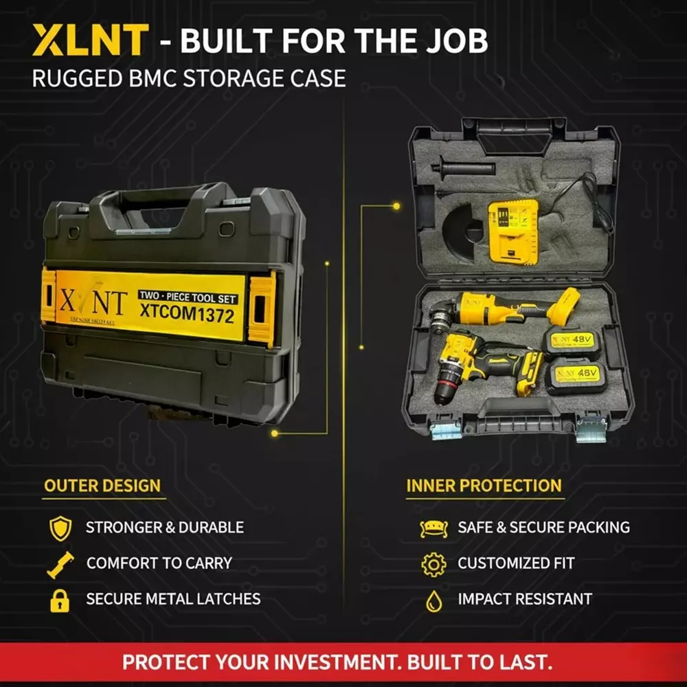 xlnt-48-v-cordless-angle-grinder-drill-kit-10000-rpm-no-load-speed-and-10-mm-chuck-size-xtcom1372-with-battery-charger