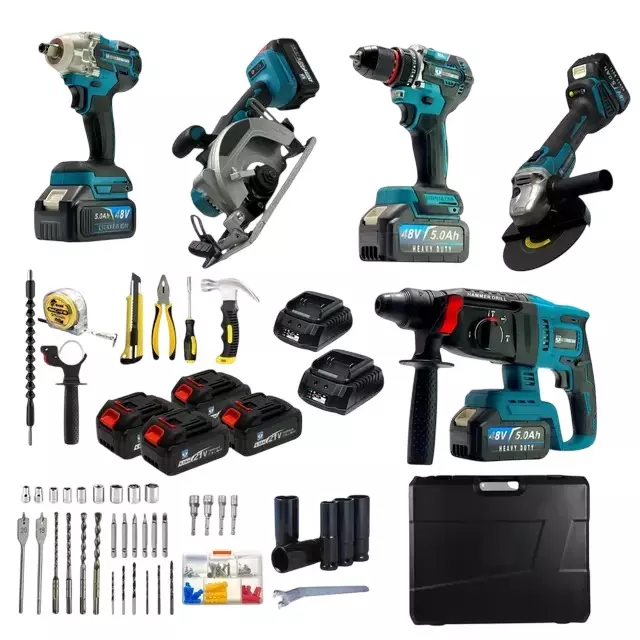 XLNT 48 V Cordless Drill, Impact Wrench, Circular Saw, Angle Grinder, Rotary Hammer Kit for DIY, Home & Professional Use, TH5COMK51 (With Battery & Charger)