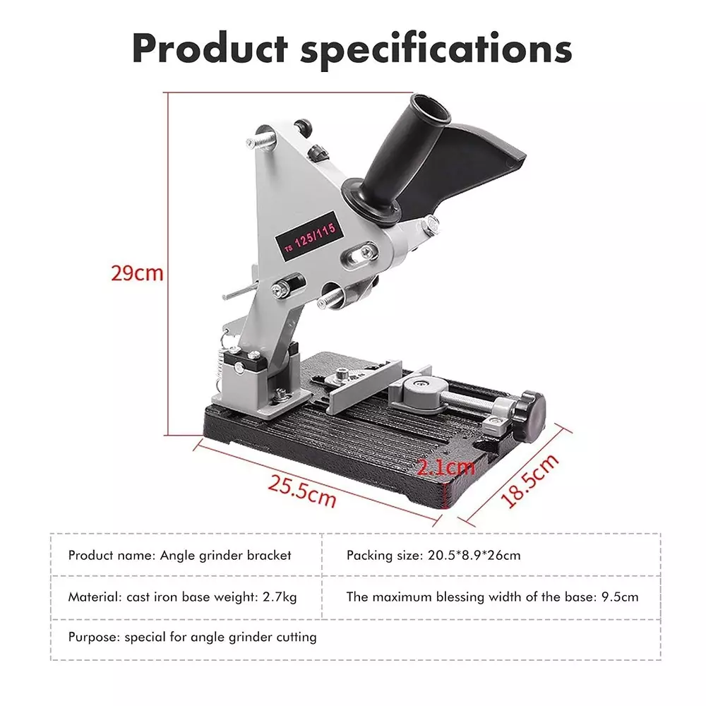 Jawsons Angle Grinder Stand Heavy Duty Cast Iron Base & Adjustable Cutting Holder with 45° Angle Adjustment & Safety Guard