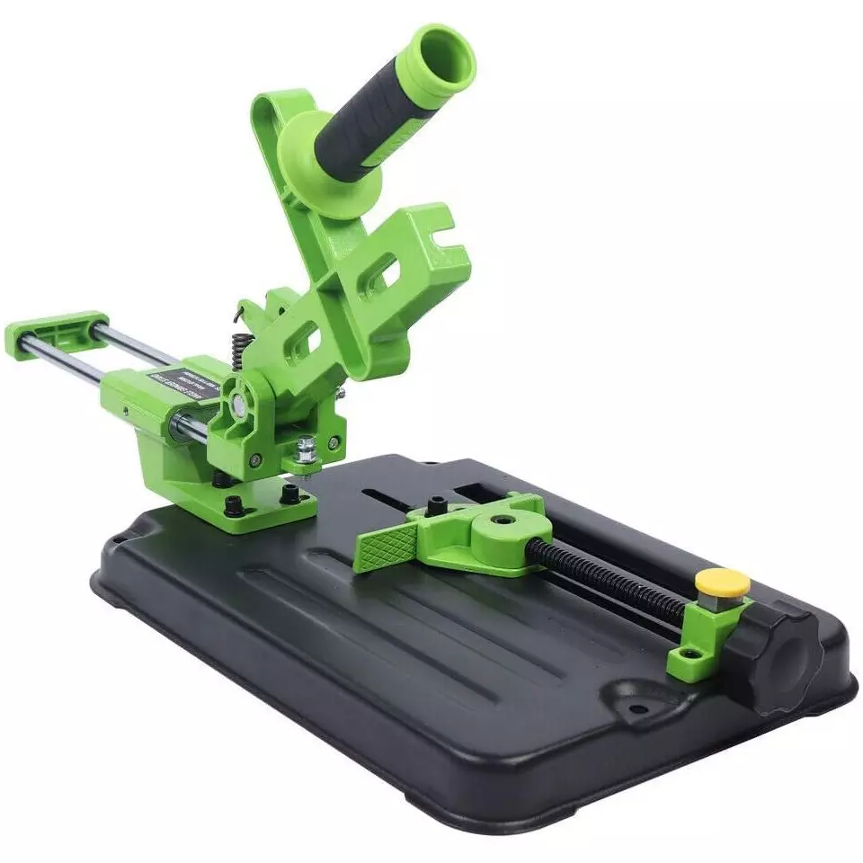 Jawsons Angle Grinder Holder cum Heavy Duty Cutting Stand with Adjustable Clamp, Spring Action & Extended Handle, Green & Black