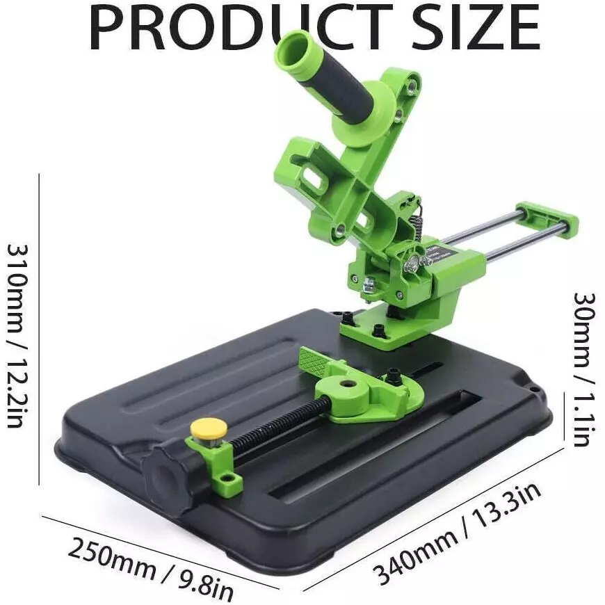 Jawsons Angle Grinder Holder cum Heavy Duty Cutting Stand with Adjustable Clamp, Spring Action & Extended Handle, Green & Black