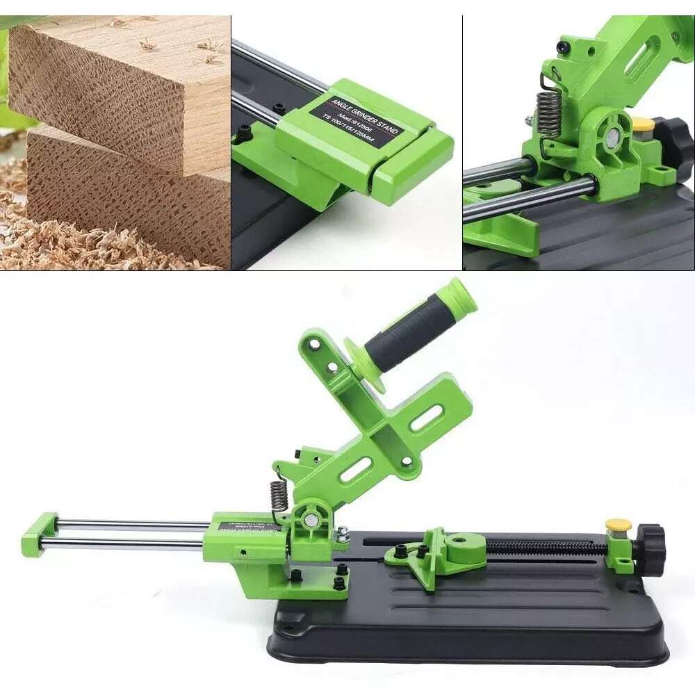 Jawsons Angle Grinder Holder cum Heavy Duty Cutting Stand with Adjustable Clamp, Spring Action & Extended Handle, Green & Black