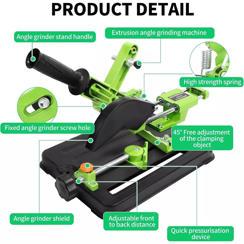 Jawsons Pull Up Bar Angle Grinder Holder cum Heavy Duty Cutting Stand with Adjustable Clamp Base & 45° Cutting Angle, Green & Black