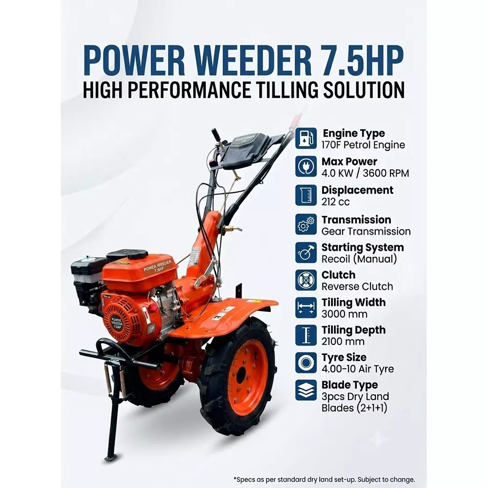tarvo-75-hp-power-weeder-with-170f-petrol-engine-212-cc-displacement-and-400--8-air-type-tyre-size-aw-75