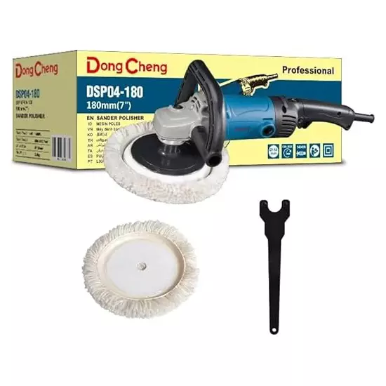 Dongcheng Sander Polisher Kit With Wool Bonnet Corded Electric 180 mm 1400 W Power 3800 rpm Speed for Industrial Use, DSP04-180