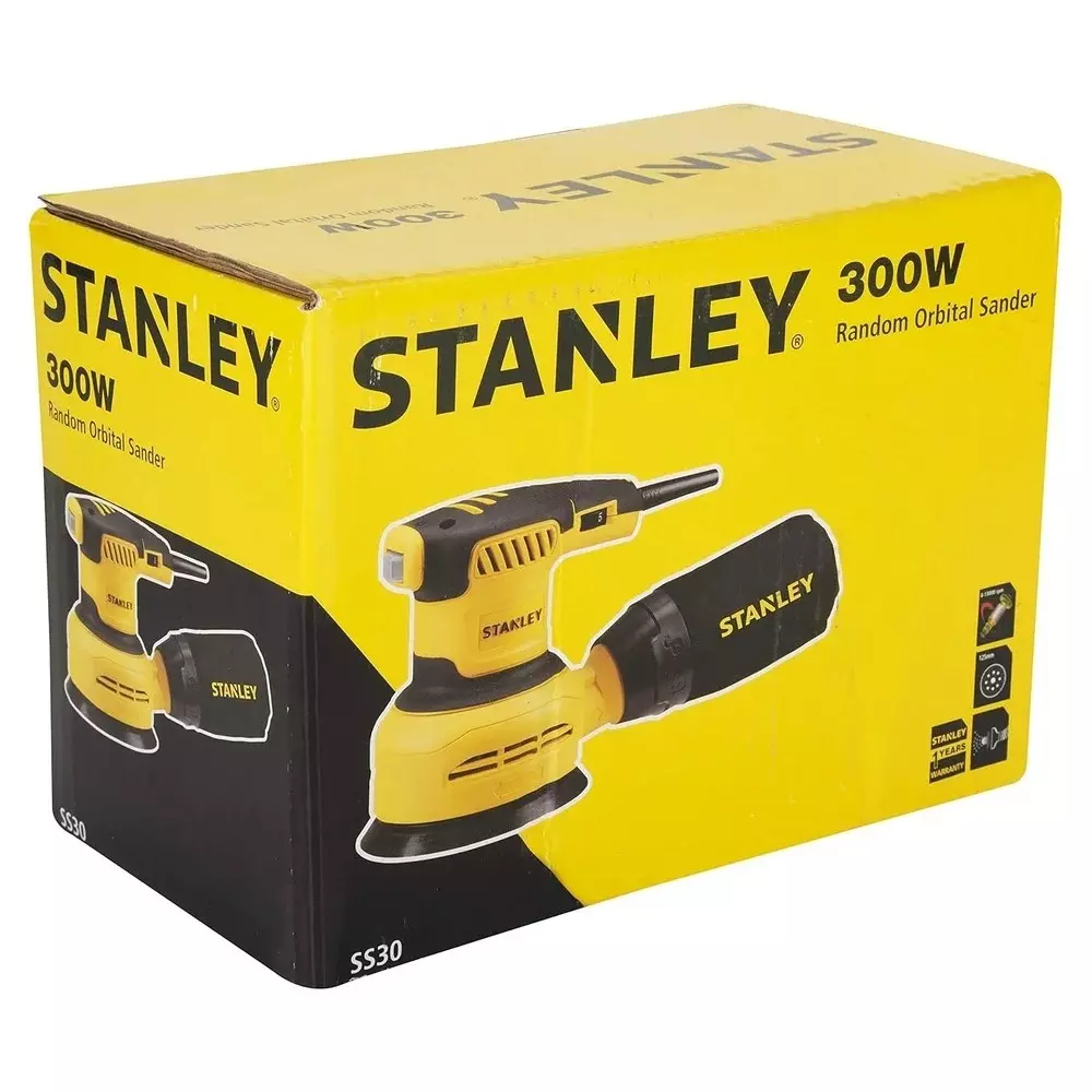 stanley-300-w-random-orbital-sander-125-mm-disc-diameter-and-3000-rpm-no-load-speed-ss30-with-sanding-disc