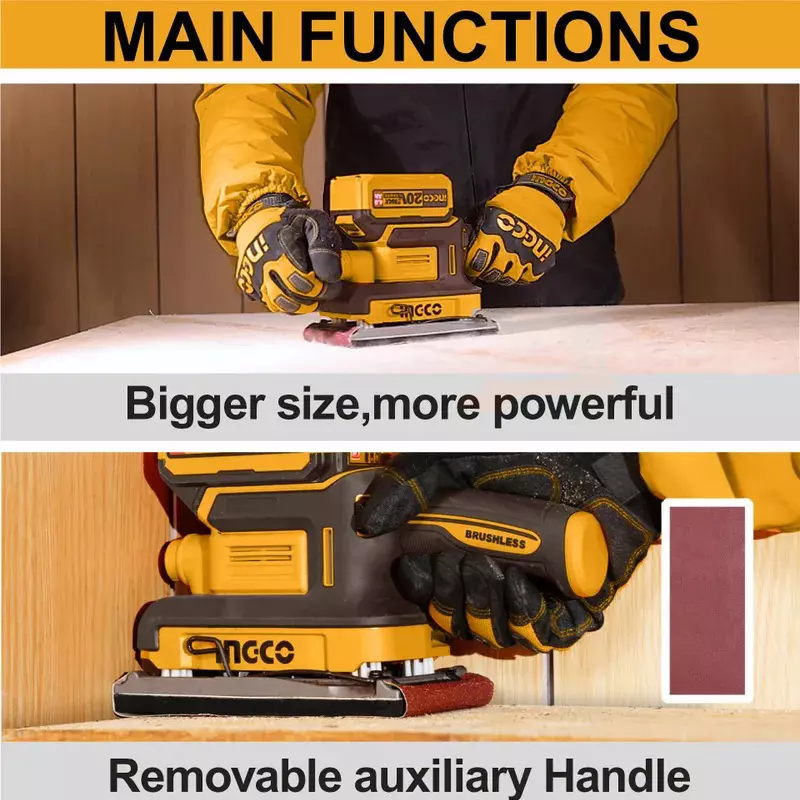 ingco-20-v-cordless-finishing-sander-13000-rpm-no-load-speed-brushless-motor-and-180-mm-size-cfsli20311-with-battery-charger
