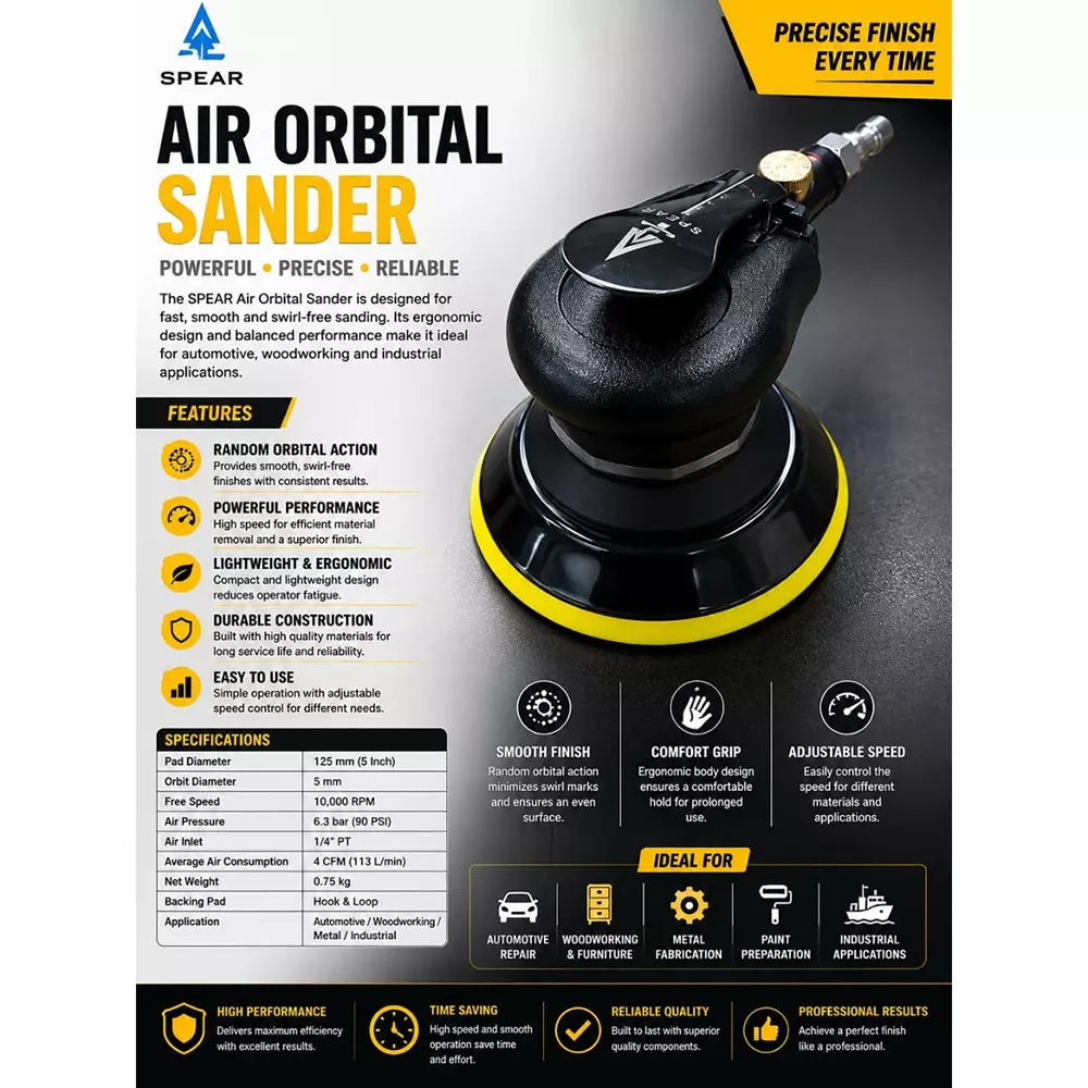 spear-air-orbital-sander-5-inch-125-mm-pad-diameter-10000-rpm-no-load-speed-90-psi-air-pressure-4-cfm-air-consumption