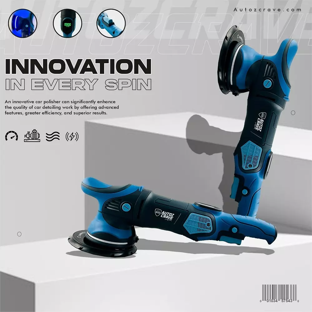 Autozcrave Digital Dual Action Polisher 750 W 3000-5200 RPM Speed 125 mm (5 inch) Disc Dia. Black & Blue, DAP515