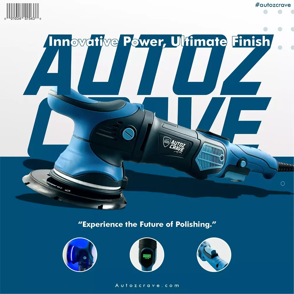 Autozcrave Digital Dual Action Polisher 750 W 3000-5200 RPM Speed 125 mm (5 inch) Disc Dia. Black & Blue, DAP515