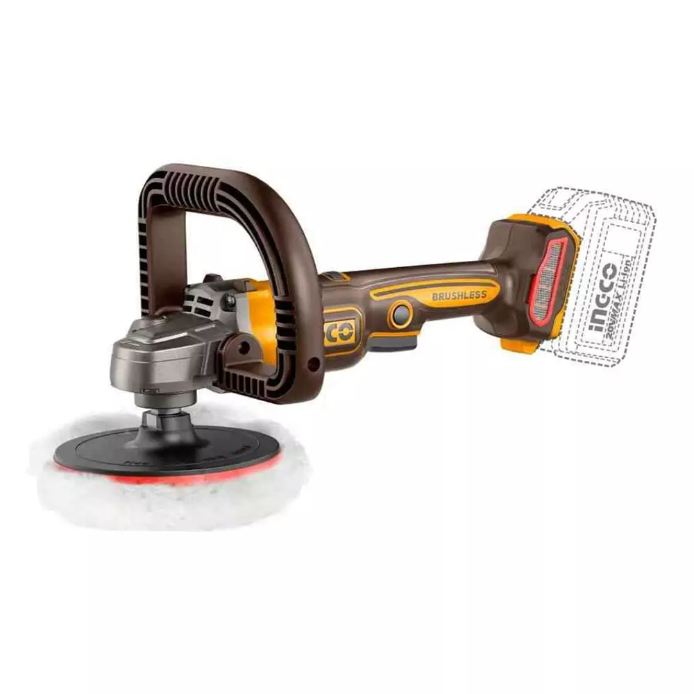 Ingco Cordless Polisher 400-2500 RPM Speed Brushless Motor 4.0 Ah Battery Capacity, APLI20188 (with Battery)
