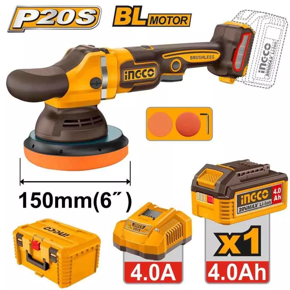 ingco-cordless-polisher-2000-4500-rpm-speed-brushless-motor-40-ah-battery-capacity-apli20158