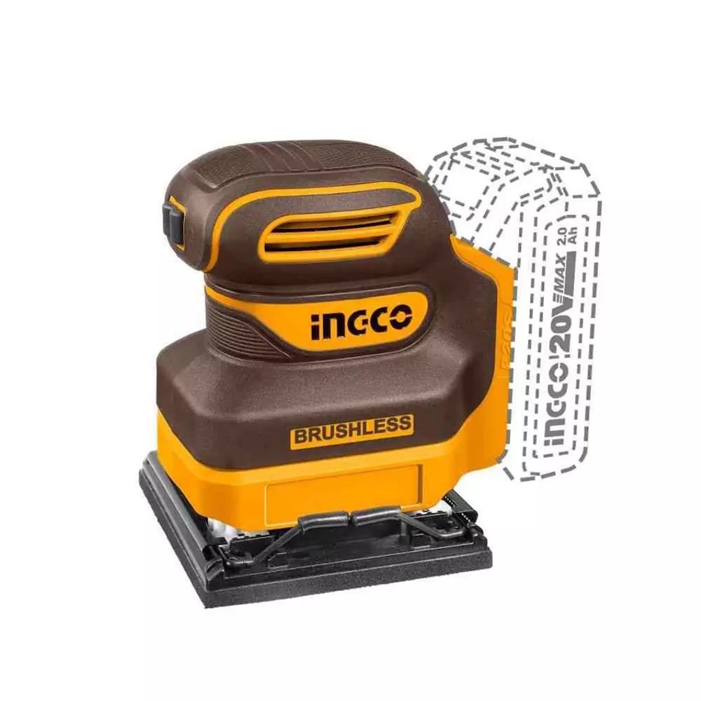 Ingco Cordless Sheet Sander 12000 RPM Speed 2.0 Ah Battery Capacity 50/60 Hz, CSHSLI20241 (with Battery)