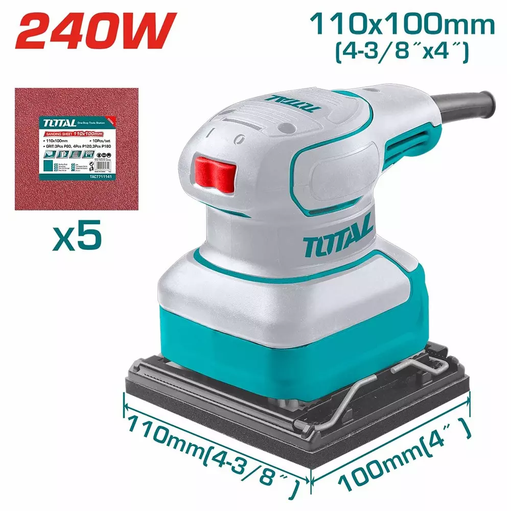 Total Palm Sander with 5 Sheet 240 W 100x100 mm Bottom Size 14000 rpm, TF2241108