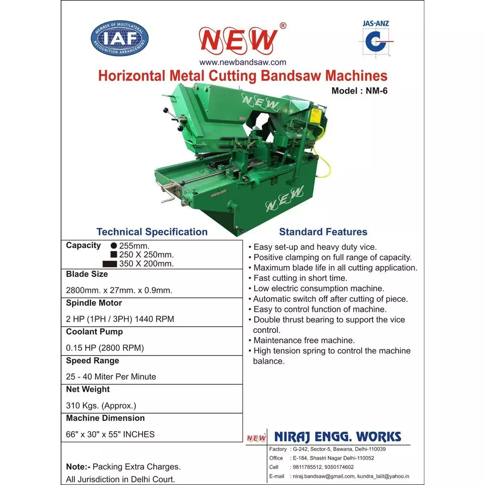 New NM - 6 Bandsaw Metal Cutting Machine 66"x30"x55"