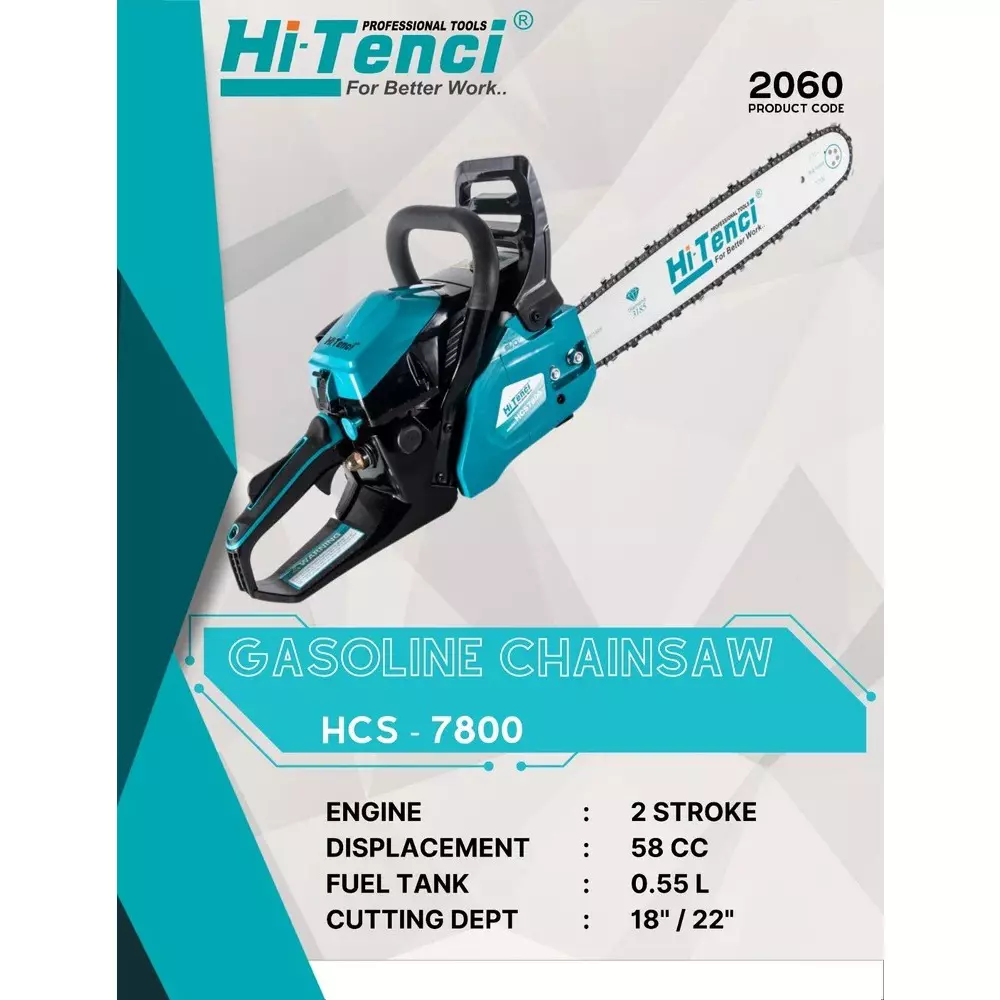 hi-tenci-58-cc-gasoline-chainsaw-with-14-inch-635-mm-chain-pitch-and-18-inch-4572-mm-guide-bar-hcs--7800-with-guide-bar-chain