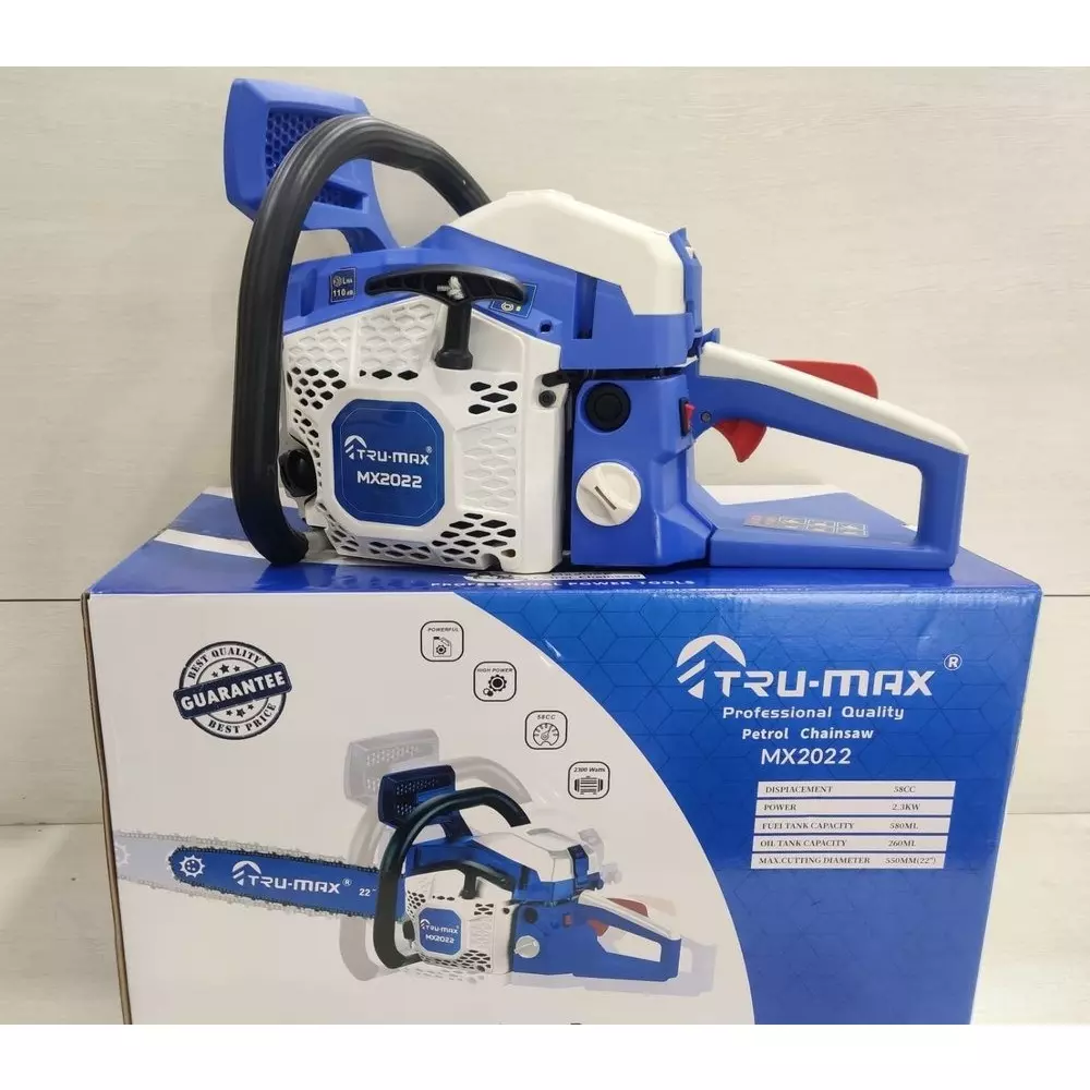 trumax-2400-w-petrol-chain-saw-58-cc-engine-displacement-and-22-inch-5588-mm-bar-length-mx-2022-with-guide-bar-and-chain