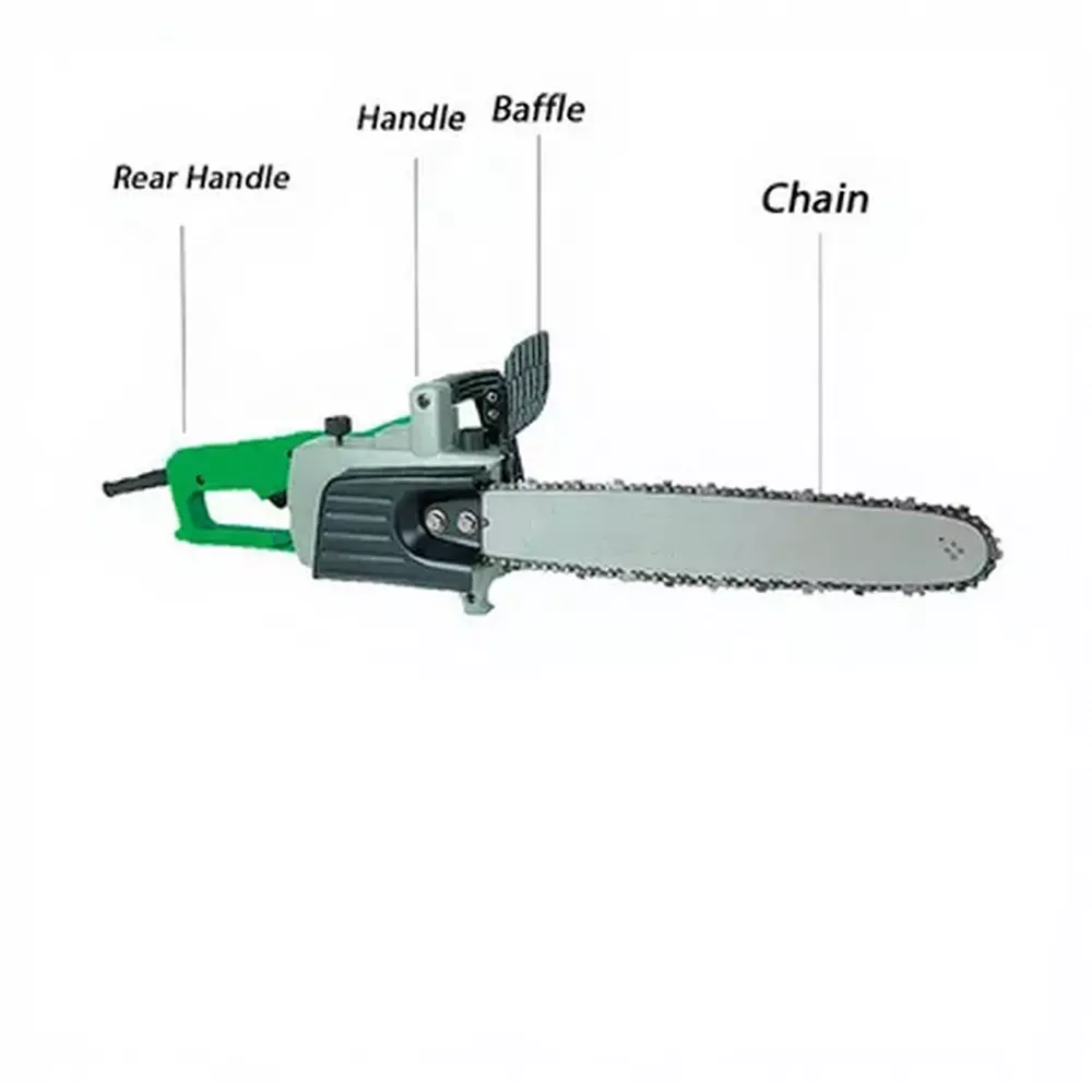 Yuri Electric Chainsaw Corded Electric 40.64 cm Bar Length 220 V 50 Hz 405 RPM Speed 1300 W Polished Green for Industrial Use, YSP-EC-5016