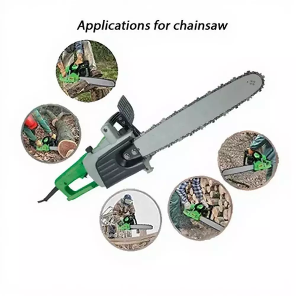 Yuri Electric Chainsaw Corded Electric 40.64 cm Bar Length 220 V 50 Hz 405 RPM Speed 1300 W Polished Green for Industrial Use, YSP-EC-5016