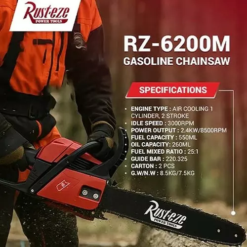 rusteze-24-kw-gasoline-chainsaw-with-62-cc-1-cylinder-2-stroke-engine-and-3000-rpm-no-load-speed-rz-6200pro-without-guide-bar-chain