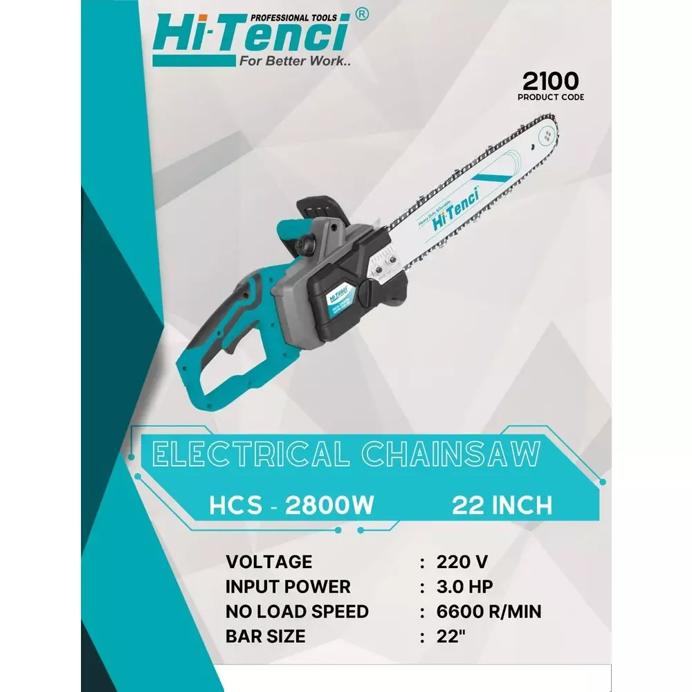 hi-tenci-30-hp-electrical-chainsaw-with-6600-rpm-no-load-speed-and-22-inch-5588-mm-guide-bar-hcs--2800w-with-guide-bar-chain