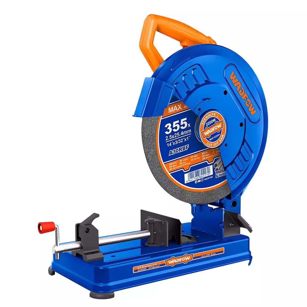WADFOW Cut Off Saw 355 x 25.4 mm Blade Size 3700 RPM No Load Speed 2200 W Power (With Cutting Disc), WCF153558
