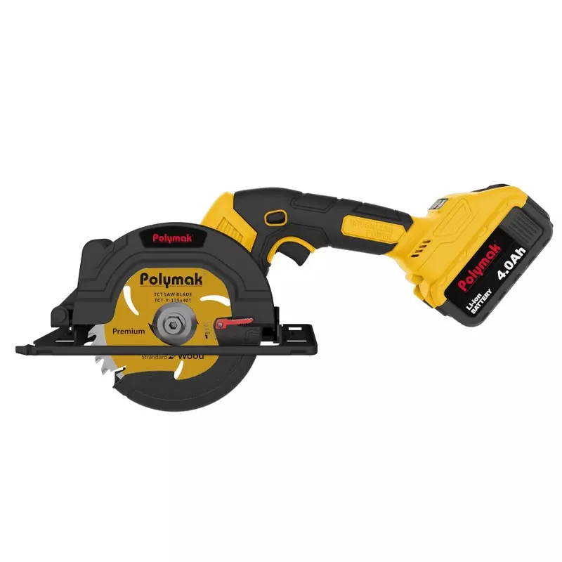 Polymak Brushless Cordless Circular Saw Kit 5 Inch (125 mm) Blade Diameter 4 Ah Battery Capacity 18 V for Industrial Use, PM-CCS-18VB-2BL