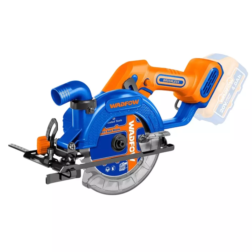 WADFOW Cordless Circular Saw 20 mm Arbor Size 140 mm Blade Diameter Brushless Motor 6300 RPM No Load Speed (With Cutting Disc, Battery & Charger), WLWP5633