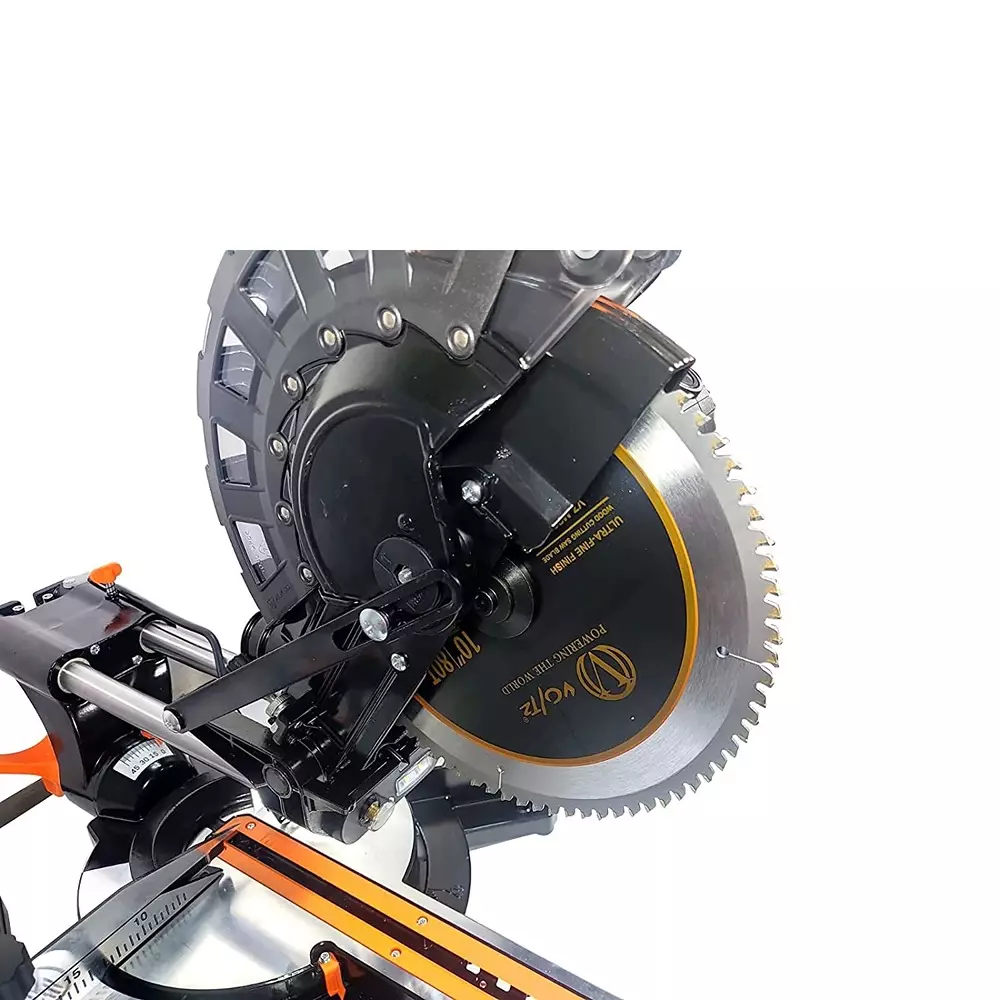Voltz Miter Saw with Dual Bevel Sliding, 255 mm 80T TCT Blade, 4500 RPM and 2400 W, VZ-MS255 (With Cutting Blade)