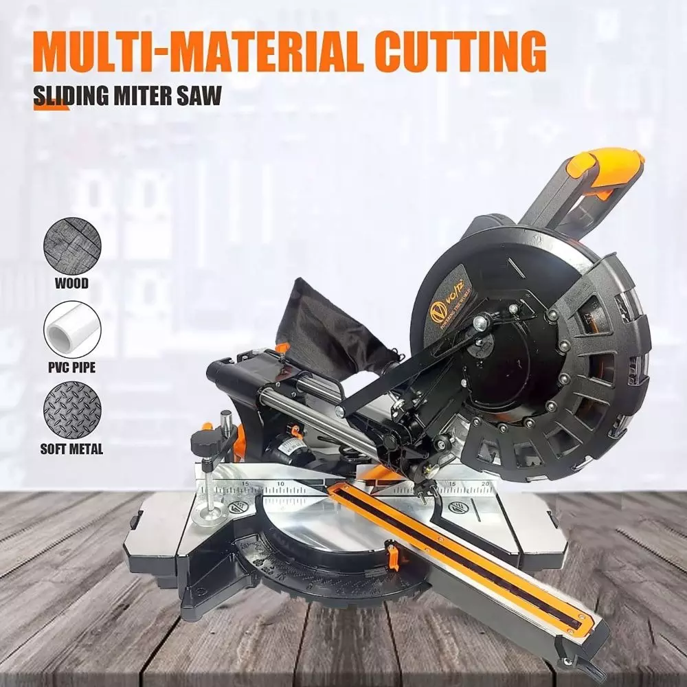 Voltz Miter Saw with Dual Bevel Sliding, 255 mm 80T TCT Blade, 4500 RPM and 2400 W, VZ-MS255 (With Cutting Blade)
