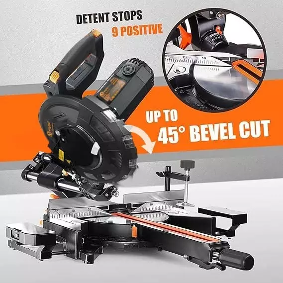 Voltz Miter Saw with Dual Bevel Sliding, 210 mm 80T TCT Blade, 4700 RPM and 2200 W, VZ-MS210 (With Cutting Blade)