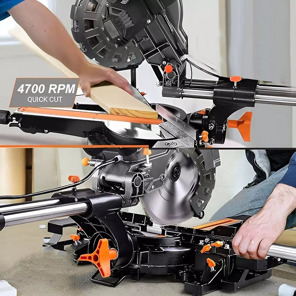 Voltz Miter Saw with Dual Bevel Sliding, 210 mm 80T TCT Blade, 4700 RPM and 2200 W, VZ-MS210 (With Cutting Blade)