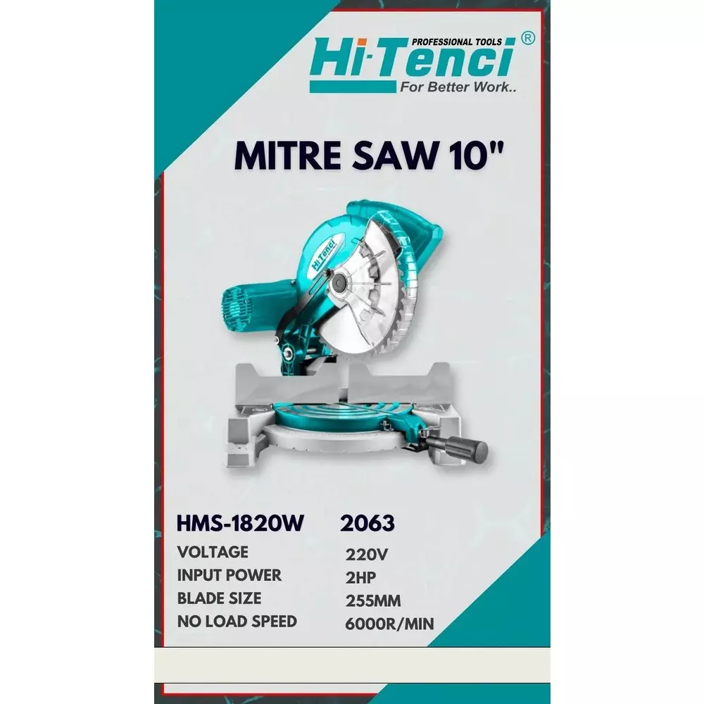hi-tenci-2-hp-mitre-saw-with-6000-rpm-no-load-speed-and-255-mm-blade-diameter-hms--1820w-without-saw-blade