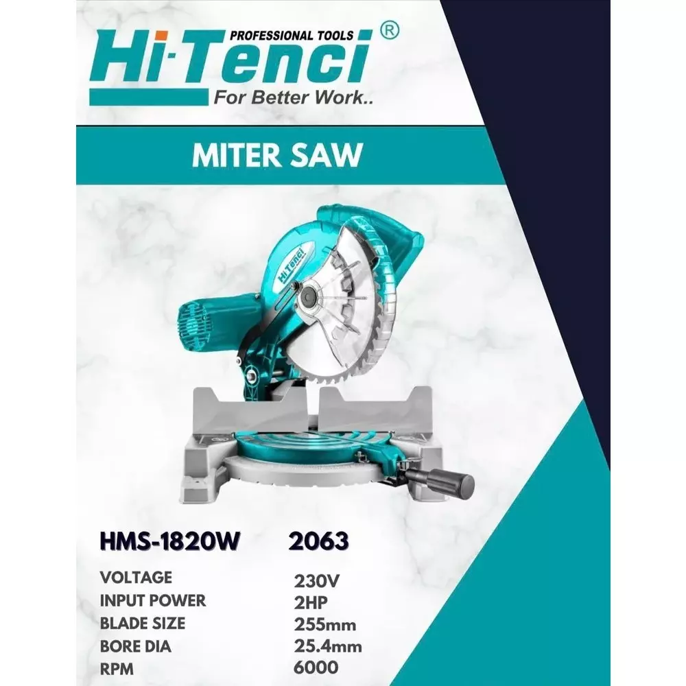 hi-tenci-2-hp-mitre-saw-with-6000-rpm-no-load-speed-and-255-mm-blade-diameter-hms--1820w-without-saw-blade