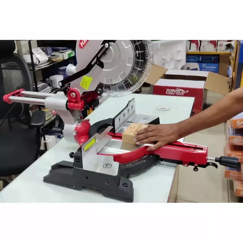king-2200-w-sliding-miter-saw-with-laser-guide-10-inch-255-mm-blade-diameter-and-5000-rpm-no-load-speed-kp-385-with-cutting-blade
