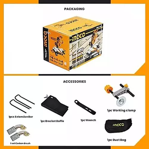 Ingco Mitre Saw 1800 W, 5500 RPM No Load Speed and 10 inch (255 mm) Disc Diameter With Accessories, BMS18007