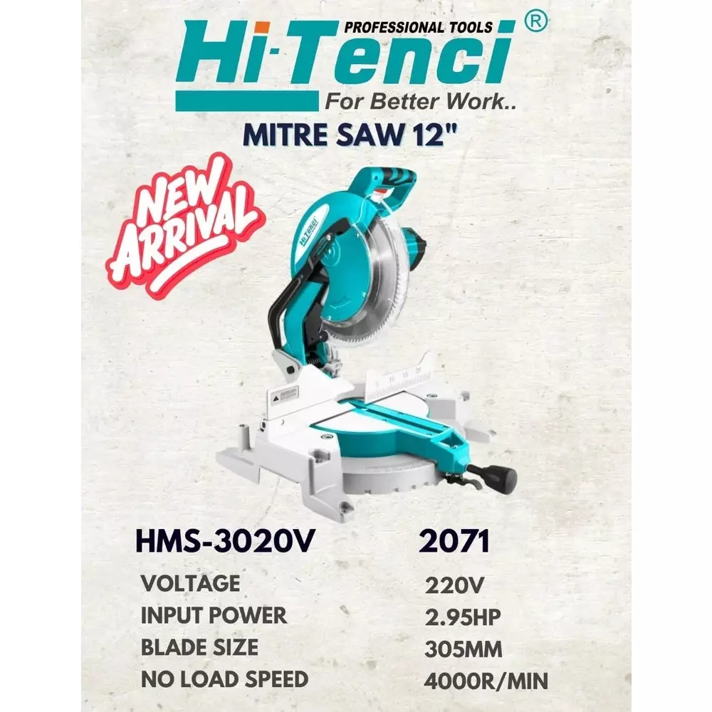 hi-tenci-295-hp-mitre-saw-with-4000-rpm-no-load-speed-and-305-mm-blade-diameter-hms--3020v-without-saw-blade