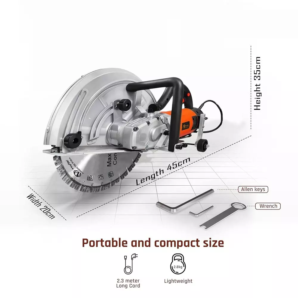 Voltz Electric Wall Chaser with Guide Roller, Water Line, 7200 W Power Rating and 15.7 inch (400 mm) Blade Diameter, VZ-WC-400X (With Blade & Other Accessories)