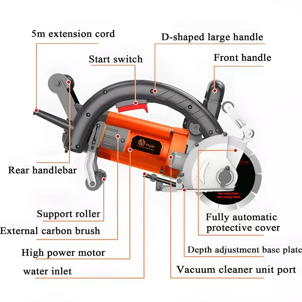 Voltz Electric Wall Chaser Machine 133 mm Blade Diameter and 6000 W Motor Power, WC-133X (With Cutting Blade & Other Accessories)
