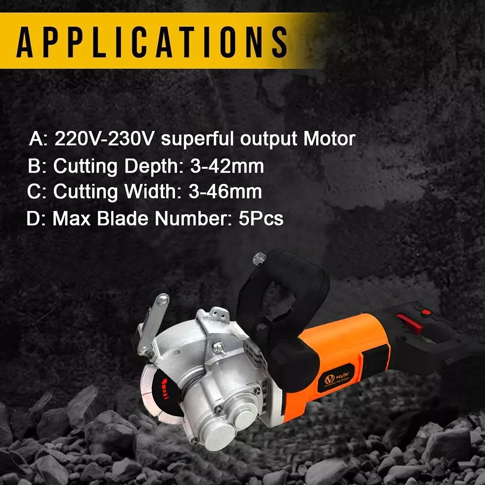 Voltz Electric Wall Chaser Machine with Laser Guide, 133 mm Blade Diameter and 6000 W Motor Power, WC-133 (With Cutting Blade & Other Accessories)