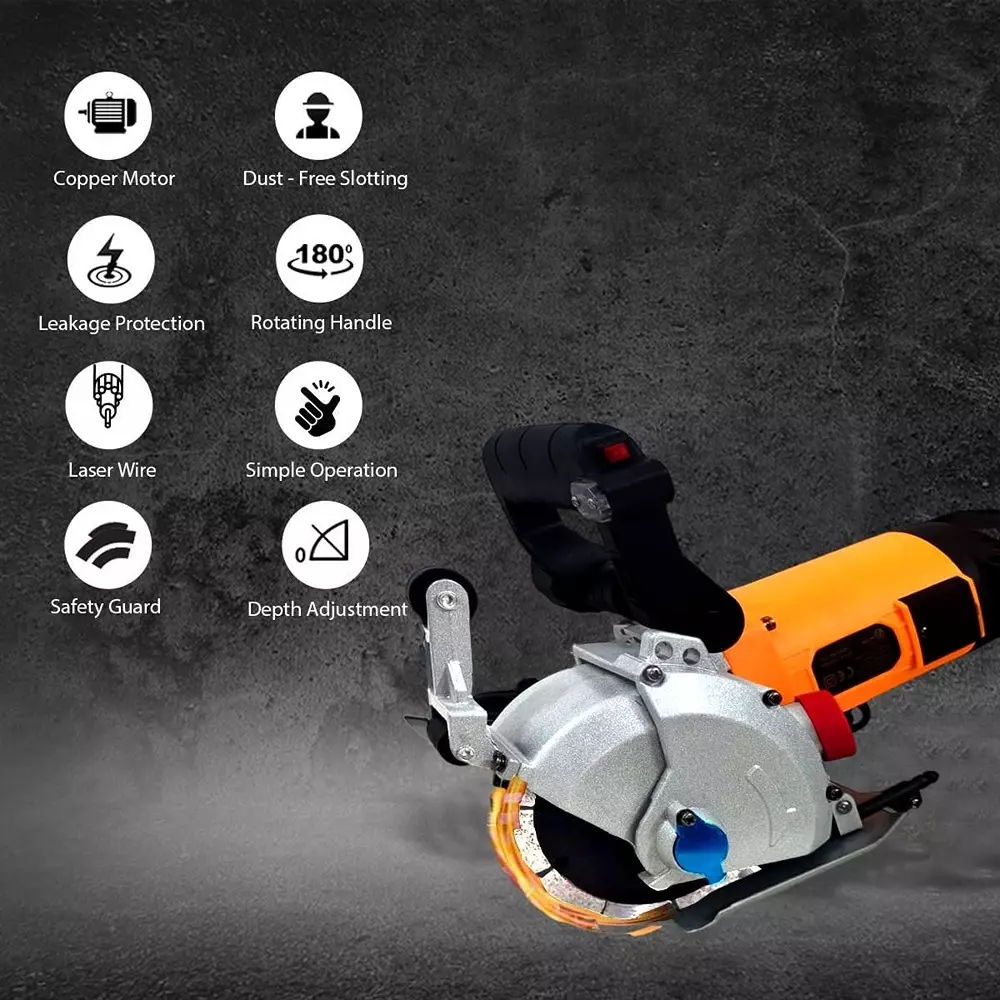 Voltz Electric Wall Chaser Machine with Laser Guide, 133 mm Blade Diameter and 6000 W Motor Power, WC-133 (With Cutting Blade & Other Accessories)