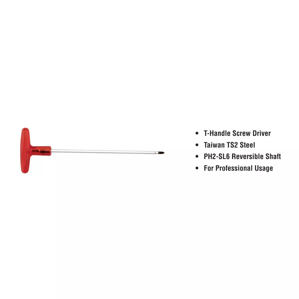 ADRAL 2 IN 1 Screw Driver HD T- Type Handle 150 mm Steel & Plastic Red & Silver for Industrial Use, SD T6150