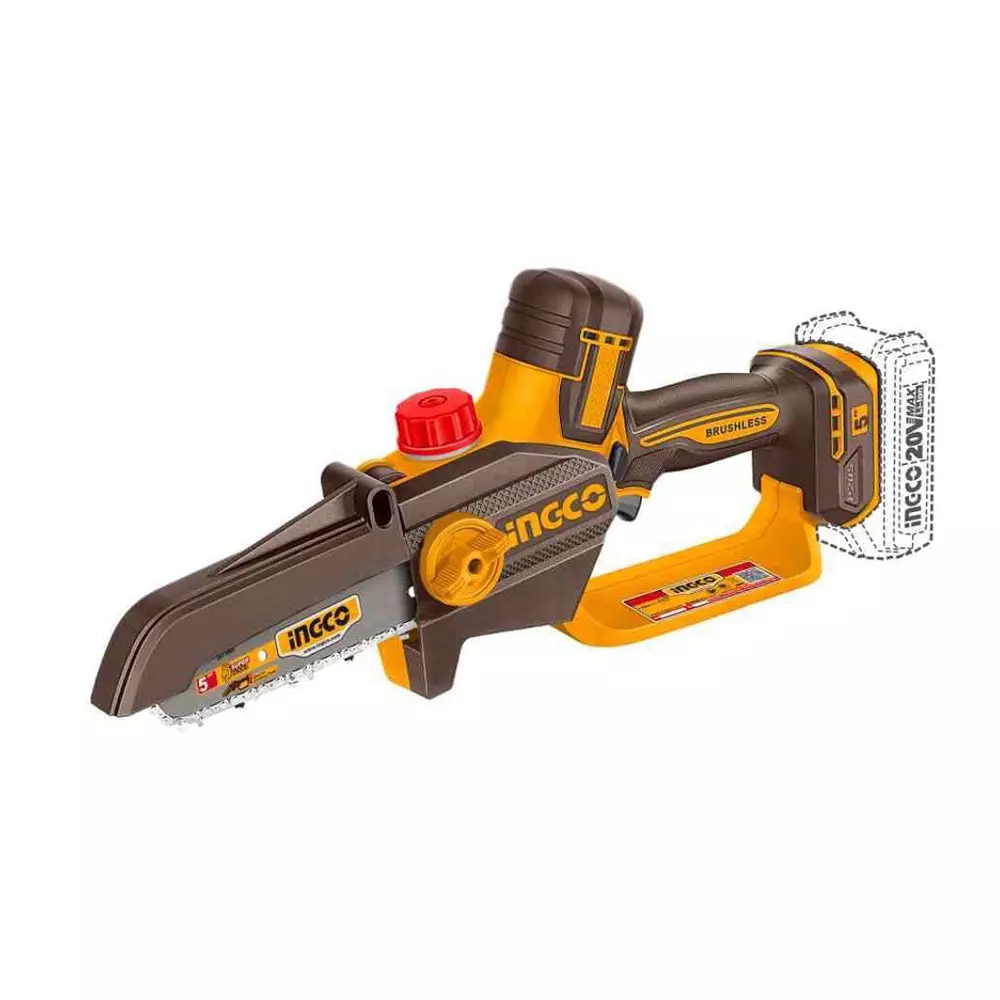 Ingco Cordless Pruner Saw 5 inch (13 cm) Bar Length Auto Lubrication 2.0 Ah Battery Capacity, CGSLI20561 (with Battery)