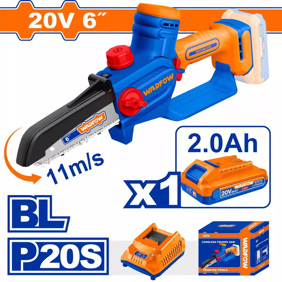wadfow-cordless-pruner-saw-6-inch-15-cm-bar-length-11-ms-chain-speed-220-240-v-charging-voltage-brushless-motor-wclp562