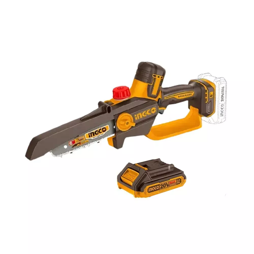 Ingco Cordless Pruner Saw 15 cm Bar Length and 11 mps Chain Speed, CGSLI20662 (With Battery and Charger)