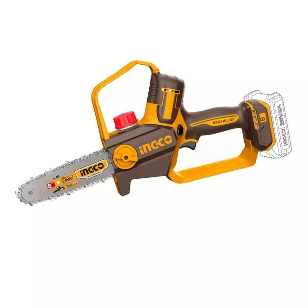 Ingco Cordless Pruner Saw 8 inch (20 cm) Bar Length Auto Lubrication 2.0 Ah Battery Capacity, CGSLI20882 (with Battery )