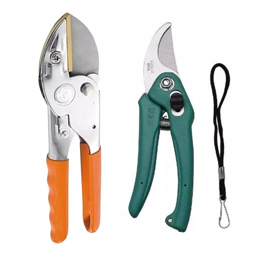 Kamal Agrotech Stainless Steel & Plastic Orange & Green Garden Pruning Secateurs & Stem Cutter 8 cm with Safety Lanyard