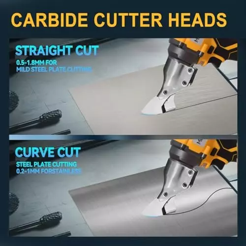 MECRAAF Cordless Brushless Metal Shear with Battery & Charger Kit Brushless Motor 21 V 2200 RPM Speed Yellow & Black, MC-TC
