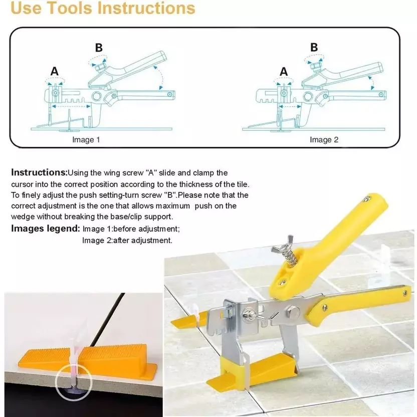 Fairmate Tile Leveling Plier Stainless Steel & Plastic 20 cm Length Yellow & Silver 50 mm Thickness Hand Grip for Home & Professional Use