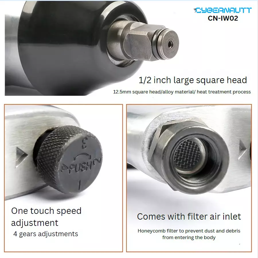 Cybernautt Corded Impact Wrench 0-7000 r/min Speed 12.7 mm (1/2 inch) Air Inlet 330 Nm Maximum Torque, CN-IW02